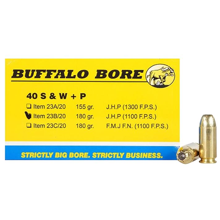 Buffalo Bore Ammunition 23B20 Heavy Strictly Business 40S&W +P 180gr Jacket Hollow Point 20 Per Box/12 Case