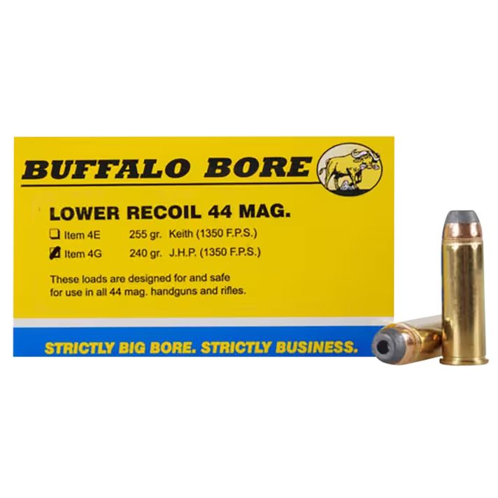 Buffalo Bore Ammunition 4G20 Low Recoil Strictly Business 44Rem Mag 240gr Jacket Hollow Point 20 Per Box/12 Case