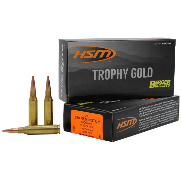 HSM 260130VLD Trophy Gold Extended Range 260 Rem 130 gr Berger Hunting VLD Match 20 Per Box/ 25 Case