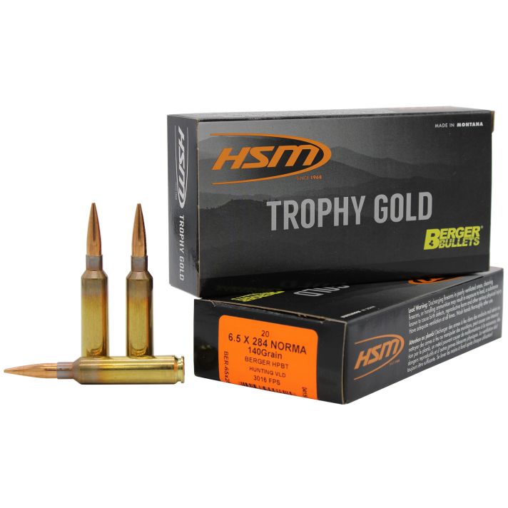 HSM 65X284140VLD Trophy Gold Extended Range 6.5x284 Norma 140 gr Berger Hunting VLD Match 20 Per Box/ 20 Case
