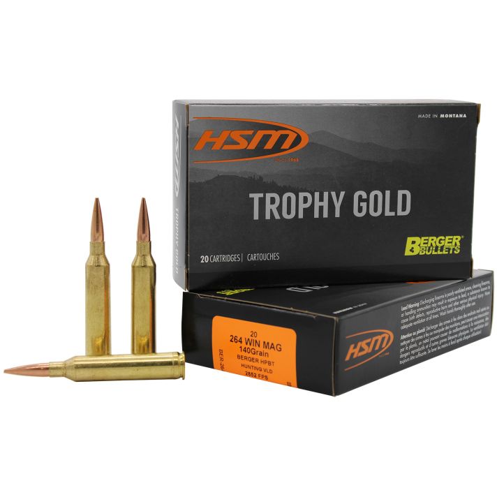 HSM 264WM140VLD Trophy Gold Extended Range 264 Win Mag 140 gr Berger Hunting VLD Match 20 Per Box/ 20 Case