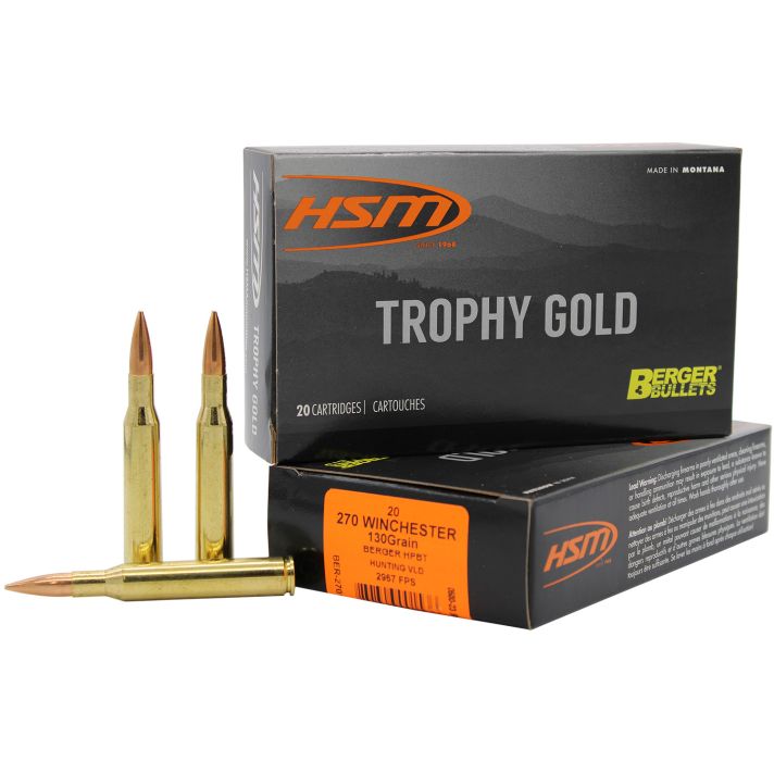 HSM 270130VLD Trophy Gold Extended Range 270 Win 130 gr Berger Hunting VLD Match 20 Per Box/ 20 Case
