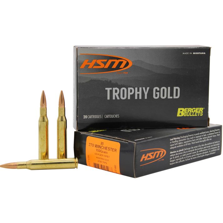 HSM 270150VLD Trophy Gold Extended Range 270 Win 150 gr Berger Hunting VLD Match 20 Per Box/ 20 Case
