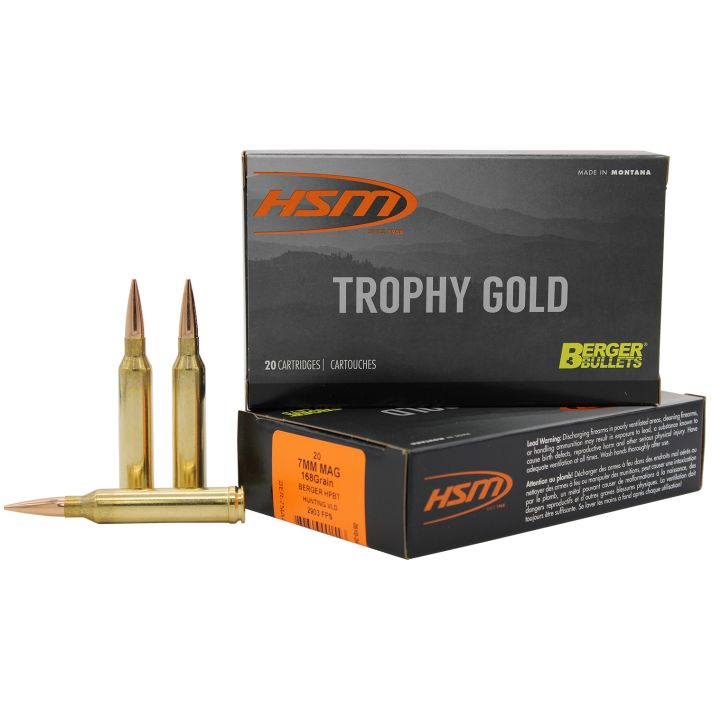 HSM 7MAG168VLD Trophy Gold Extended Range 7mm Rem Mag 168 gr Berger Hunting VLD Match 20 Per Box/ 20 Case