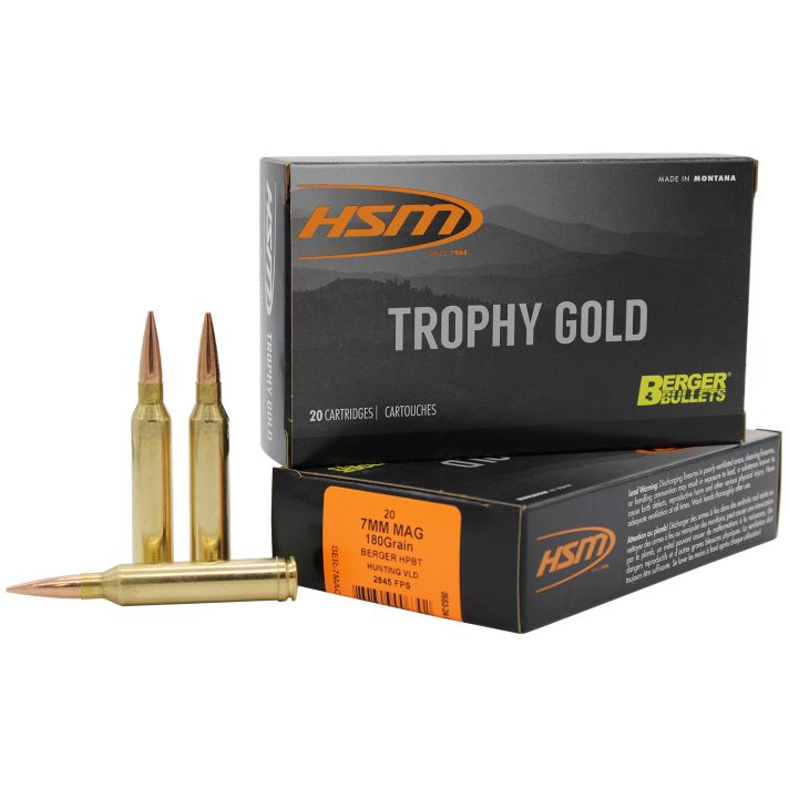 HSM 7MAG180VLD Trophy Gold Extended Range 7mm Rem Mag 180 gr Berger Hunting VLD Match 20 Per Box/ 20 Case