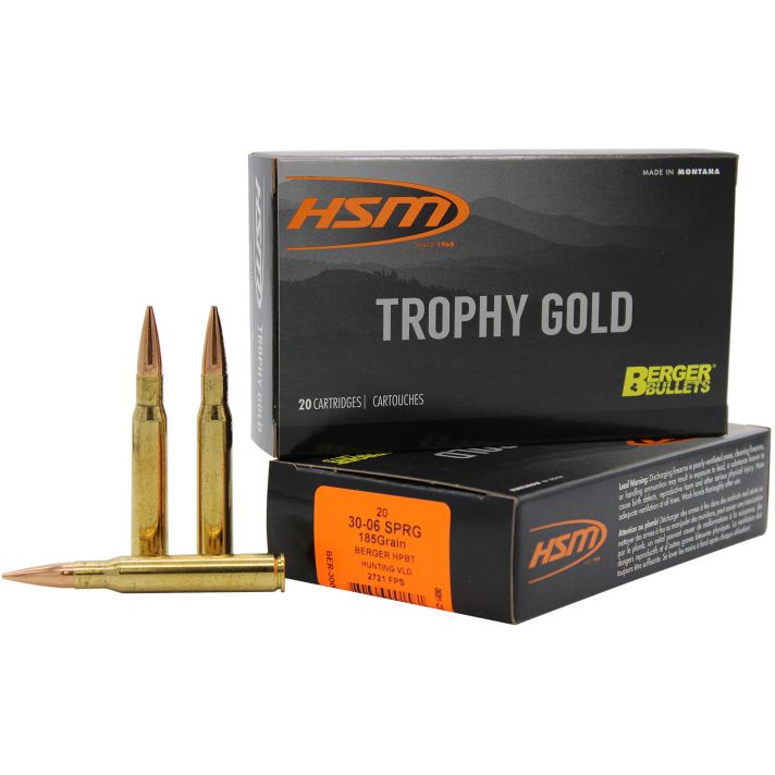HSM 3006185VLD Trophy Gold Extended Range 30-06 Springfield 185 gr Berger Hunting VLD Match 20 Per Box/ 20 Case