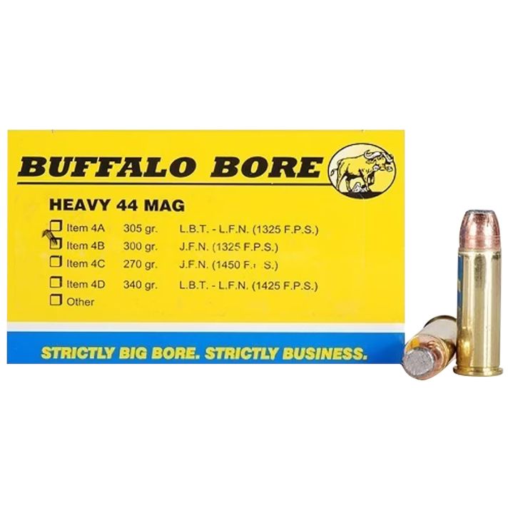 Buffalo Bore Ammunition 4B20 Heavy Strictly Business 44Rem Mag 300gr Semi Jacketed Flat Point 20 Per Box/12 Case
