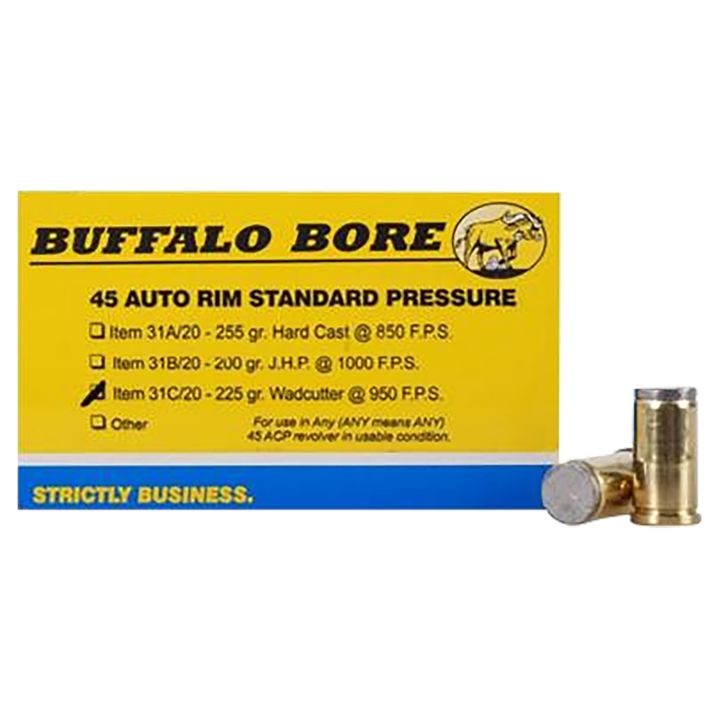 Buffalo Bore Ammunition 31C20 Standard Pressure Strictly Business 45Auto Rim 225gr Wadcutter 20 Per Box/12 Case