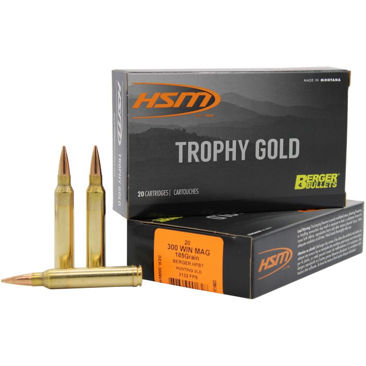 HSM 300WM185VLD Trophy Gold Extended Range 300 Win Mag 185 gr Berger Hunting VLD Match 20 Per Box/ 20 Case