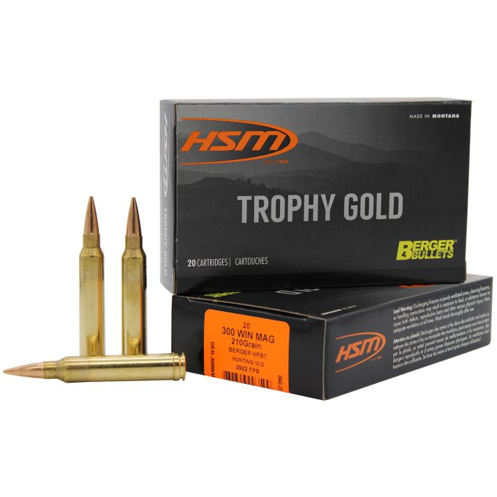 HSM 300WM210VLD Trophy Gold Extended Range 300 Win Mag 210 gr Berger Hunting VLD Match 20 Per Box/ 20 Case