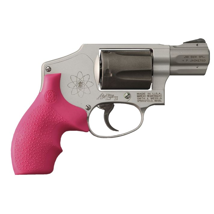 Hogue 61007 Rubber BantamCobblestone Pink Rubber with Finger Grooves for S&W J Frame with Round Butt