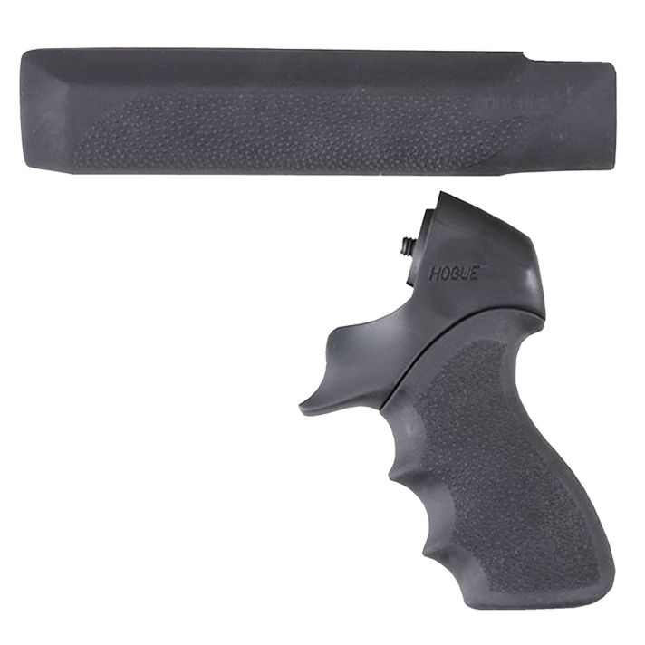 Hogue 05015 OverMolded Tamer Pistol Grip & Forend Black Rubber with Finger Grooves, Polymer Forend for Mossberg 500 12Gauge