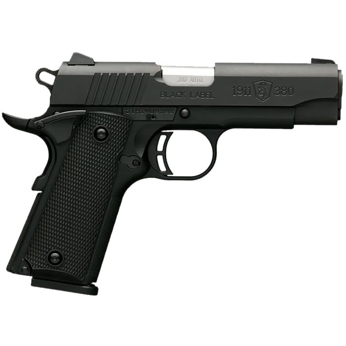 Browning 051905492 1911-380 Black Label Compact 380 ACP 8+1 3.63" Target Crown Barrel, Matte Black SerratedStainless Steel Slide & Polymer Frame w/Beavertail, Black Polymer Grips