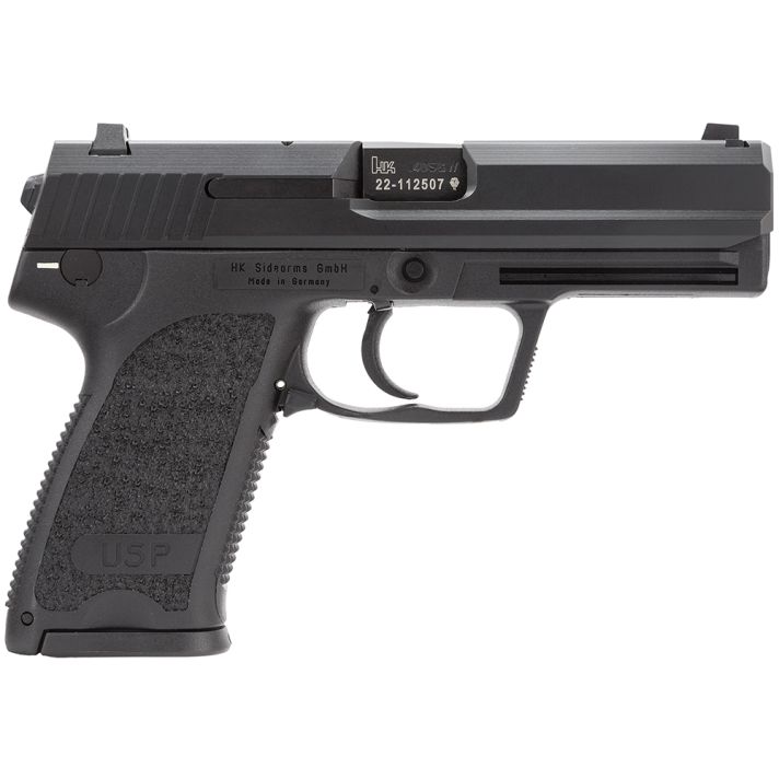 HK 81000318 USP V7 LEM 40 S&W Caliber with 4.25" Barrel, 13+1 Capacity, Overall Black Finish, Serrated Trigger Guard Frame, Serrated Steel Slide &Polymer Grip Includes 2 Mags