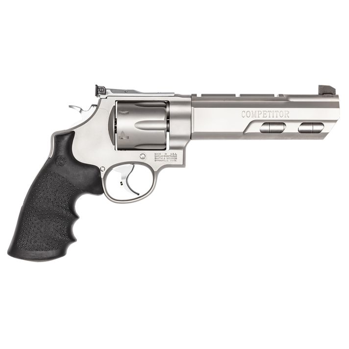 Smith & Wesson 170320 PC Model 629 Competitor N-Frame 44 Rem Mag 6 Shot 6" Stainless Steel Adj Weights Barrel, Stainless Cylinder, Stainless Steel Frame, Hogue Synthetic Grip, Exposed Hammer