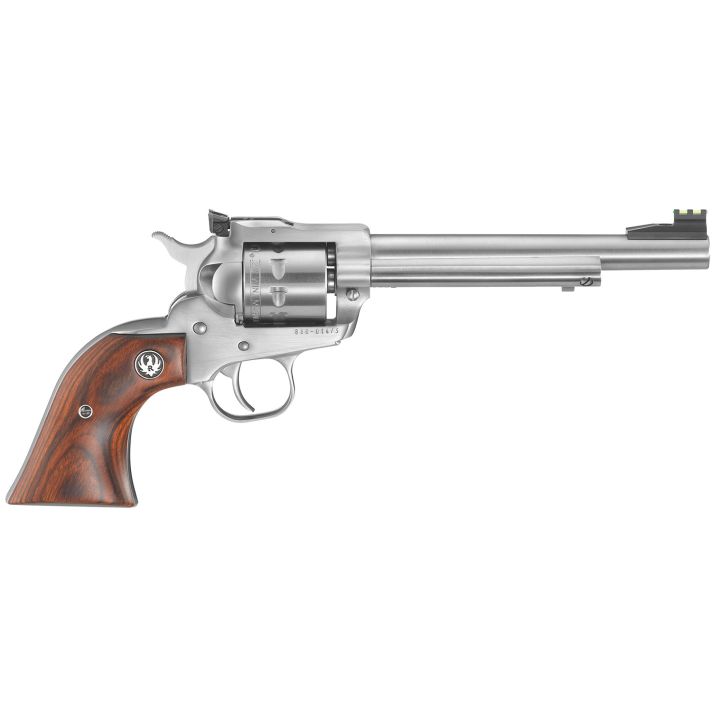 Ruger 8150 Single-NineLarge Frame 22 WMR 9rd 6.50" Satin Stainless Steel Barrel, Cylinder & Frame, Hardwood Gunfighter Grip, Transfer Bar Safety, Exposed Hammer