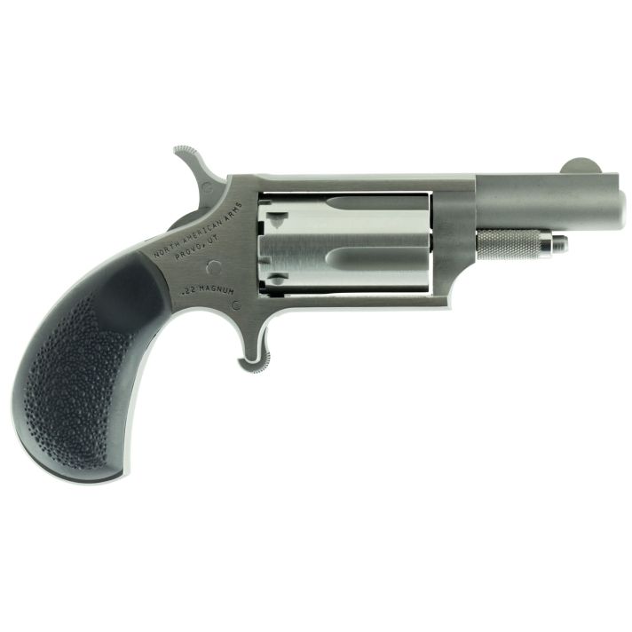 North American Arms 22MGRC Mini-Revolver22 WMR 5rd 1.63" Barrel, Stainless Steel Barrel/Cylinder/Frame, Exclusive Black Pebbled Rubber Grip