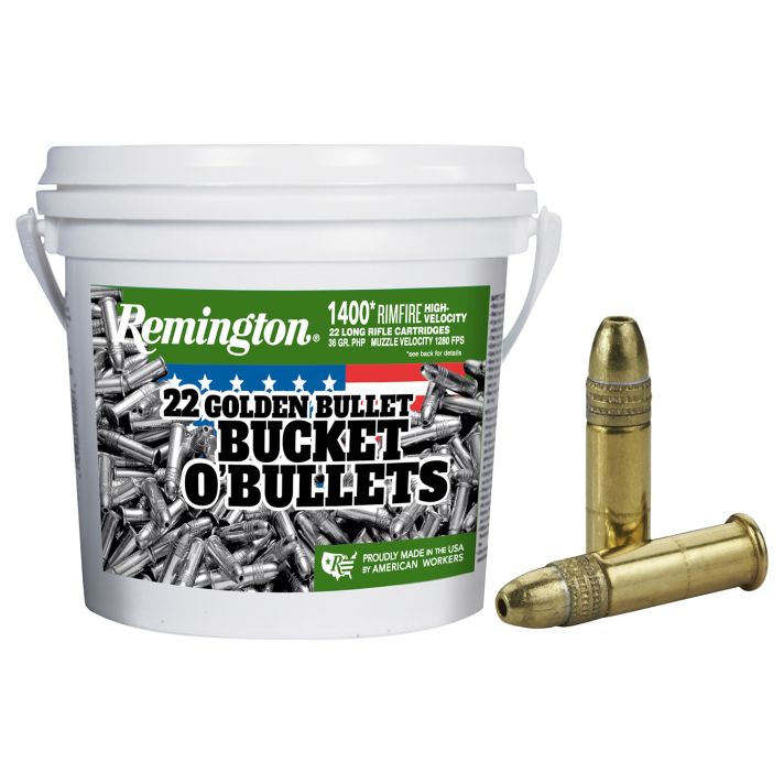 Remington Ammunition 21231 Golden Bullet Bucket O Bullets 22LR 36gr Plated Hollow Point 1400 Per Box/4 Case *Bucket