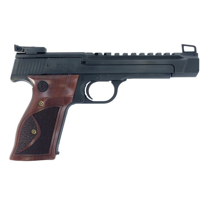 Smith & Wesson 178031 41 Performance Center Full Size Frame 22 LR 10+1, 5.50" Blued Button Rifled/Picatinny Rail Barrel, Blued Serrated Slide & Frame, Custom Wood Target Grip, Thumb Safety