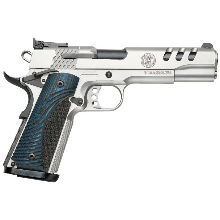 Smith & Wesson 170343 1911 Performance Center45 ACP 5" Throated Barrel 8+1, Matte Stainless Steel Frame & Ported Slide, G10 Custom Wood Grip, Ambidextrous Manual Safety