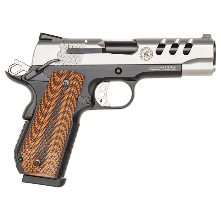Smith & Wesson 170344 1911 Performance Center45 ACP 4.25" Throated Barrel 8+1, Black Scandium Frame, Ported Matte Stainless Steel Slide, G10 Custom Wood Grip, Ambidextrous Safety