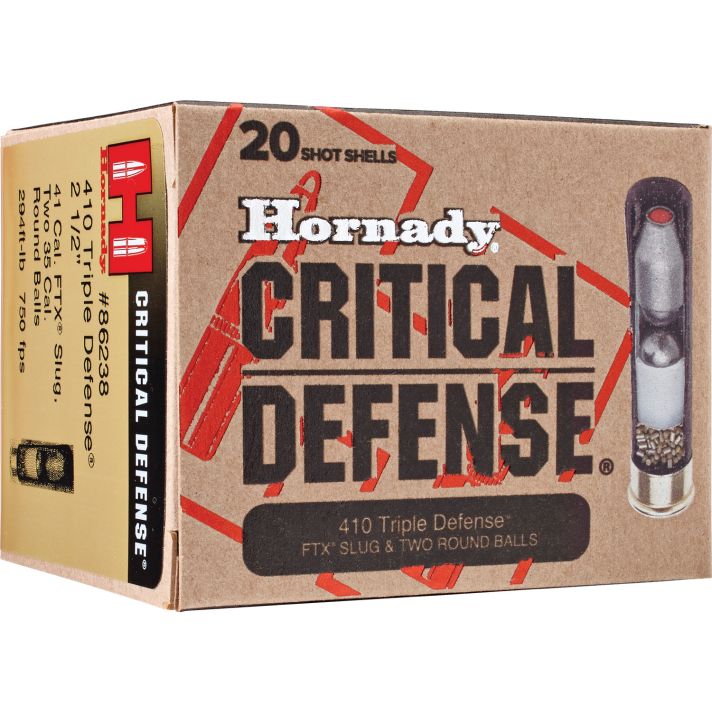 Hornady 86238 Critical Defense Triple Defense 410Gauge 2.50" 2RoundBalls/1 FTXSlug 20 Per Box/10 Case