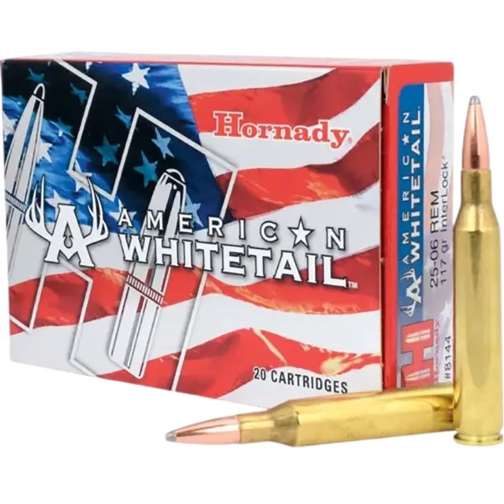 Hornady 8144 American Whitetail25-06Rem 117gr InterLock Boat Tail Soft Point 20 Per Box/10 Case