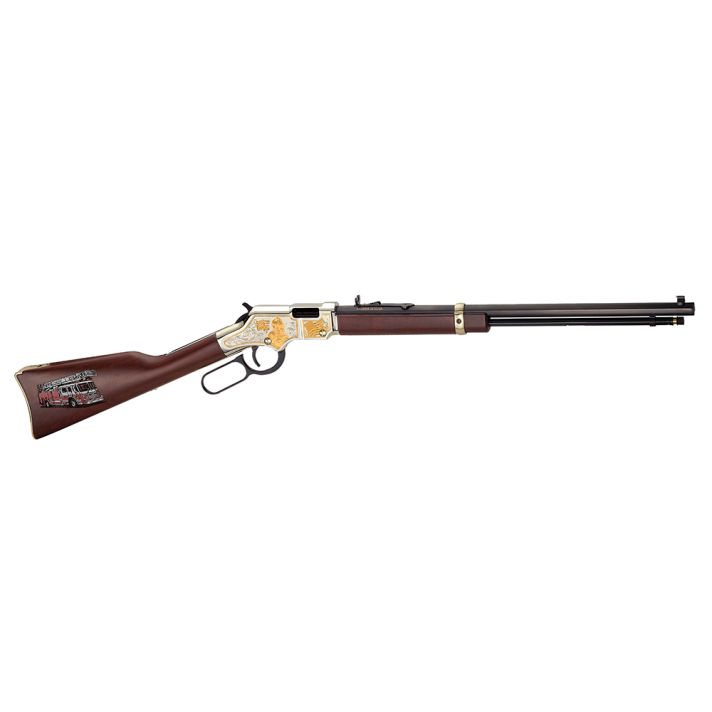 Henry H004FM Golden Boy Firefighter Tribute 22 Short, 22 Long or 22 LR Caliber with 16 LR/21 Short Capacity, 20" Blued Barrel, Nickel-Plated Metal Finish & American Walnut Stock Right Hand (Full Size)