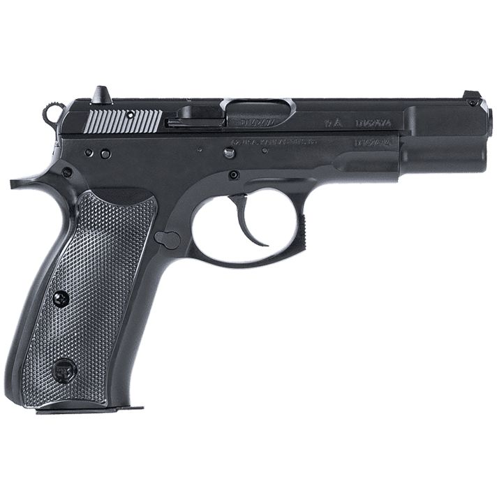 CZ-USA 91130 CZ 75 B9mm Luger 16+1 4.60" Black Steel Barrel & Serrated Steel Slide, Black Polycoat Steel Frame w/Beavertail, Black Plastic Grip