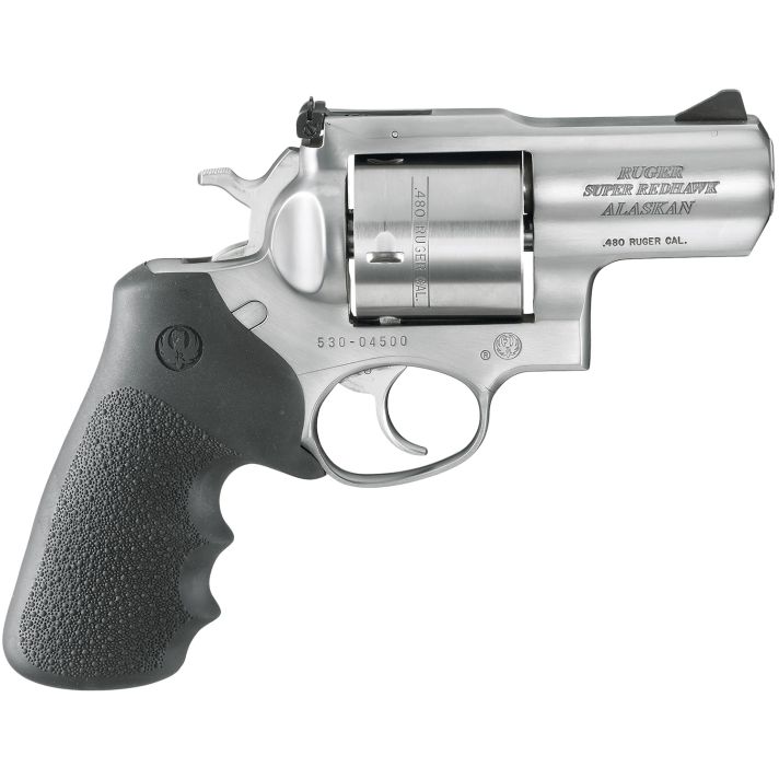 Ruger 5302 Super Redhawk Alaskan Small Frame 480 Ruger 6rd 2.50" Satin Stainless Steel Barrel, Cylinder & Frame, Black Hogue Finger Groove Monogrip, Transfer Bar Safety Exposed Hammer