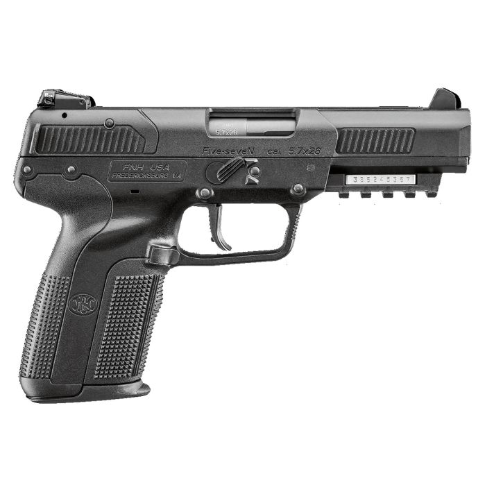 FN 3868929302 Five-seveN *CA Compliant 5.7x28mm 10+1 4.80" Black Steel Barrel, Black Serrated Steel Slide, Matte Black Polymer Frame w/Picatinny Rail, Black Textured Polymer Grip, Ambidextrous