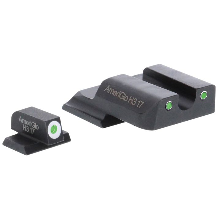 AmeriGlo SW145 Classic Tritium Set for Smith & Wesson M&P ShieldGreen Tritium White Outline Front Sight-Green Tritium White Outline Rear Sight