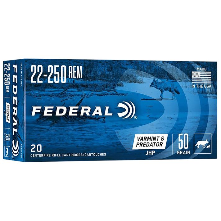 Federal AE22250G American Eagle Varmint & Predator 22-250Rem 50gr Jacketed Hollow Point 20 Per Box/10 Case