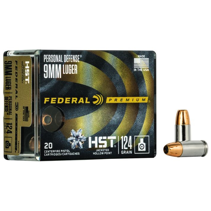 Federal P9HST1S Premium Personal Defense 9mmLuger 124gr HST Jacketed Hollow Point 20 Per Box/10 Case