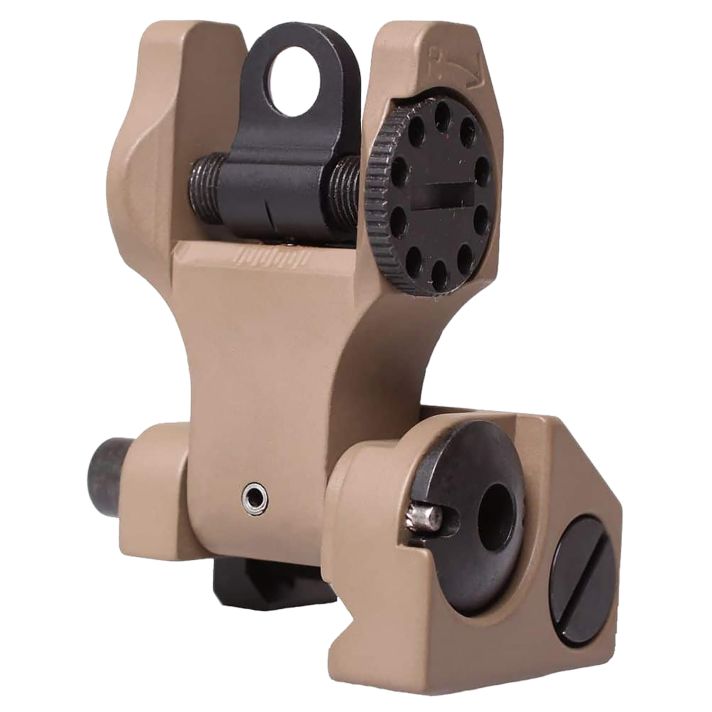 Troy Ind SSIGFBSROFT00 Rear Folding BattleSight RoundFlat Dark Earth Folding for AR-15