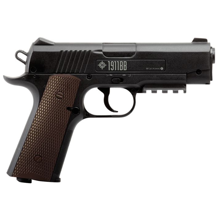 Crosman 40001 1911 Air Pistol CO2 177 20+1 Smooth Bore Barrel, Fixed Front/Fixed Notch Rear Sights, Black Checkered Polymer Grips