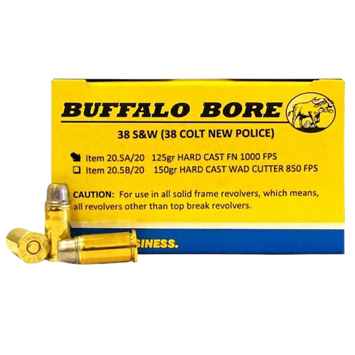 Buffalo Bore Ammunition 205A20 Personal Defense Strictly Business 38S&W 125gr Hard Cast Flat Nose 20 Per Box/12 Case