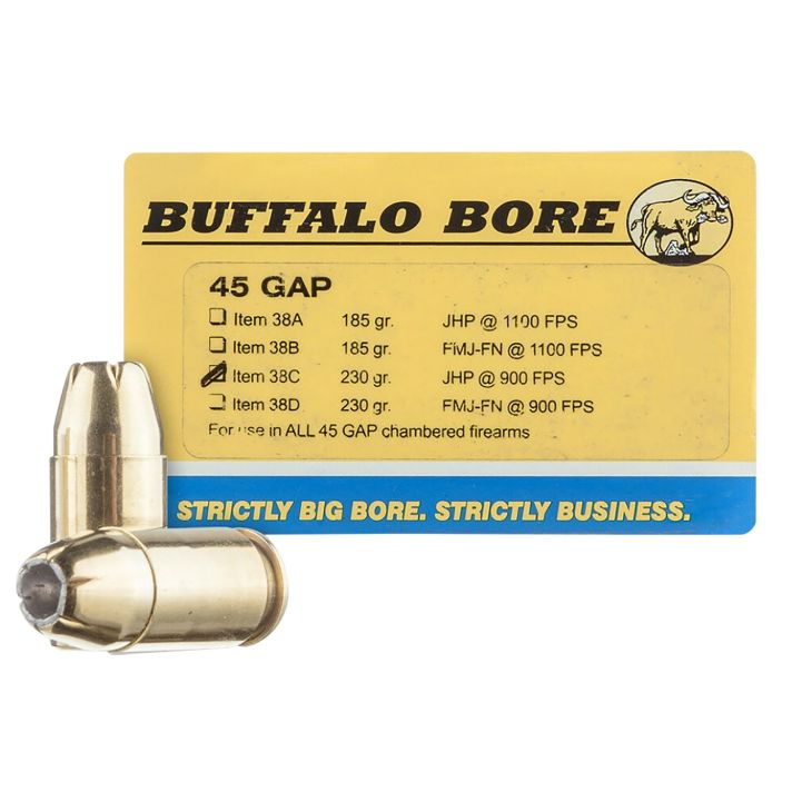 Buffalo Bore Ammunition 38C20 Personal Defense Strictly Business 45GAP 230gr Jacket Hollow Point 20 Per Box/12 Case