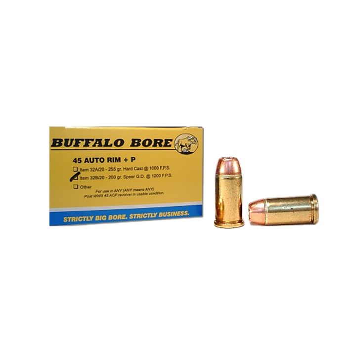 Buffalo Bore Ammunition 32B20 Personal Defense Strictly Business 45Auto Rim +P 200gr Jacket Hollow Point 20 Per Box/12 Case