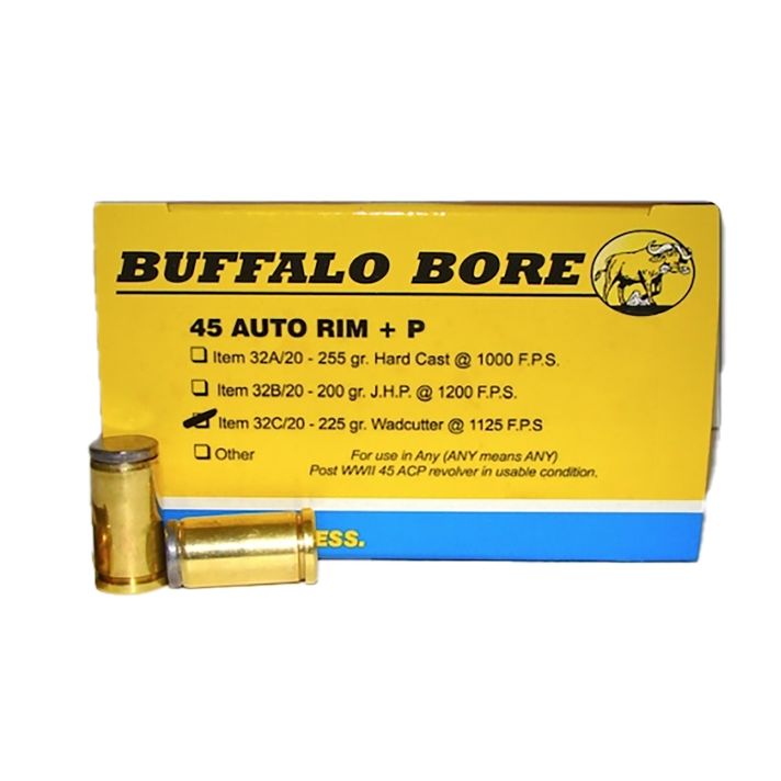 Buffalo Bore Ammunition 32C20 Personal Defense Strictly Business 45Auto Rim +P 225gr Wadcutter 20 Per Box/12 Case