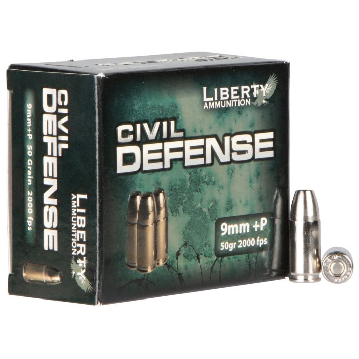 Liberty Ammunition LACD9014 Civil Defense9mmLuger+P 50gr Lead Free Fragmenting Hollow Point 20 Per Box/50 Case