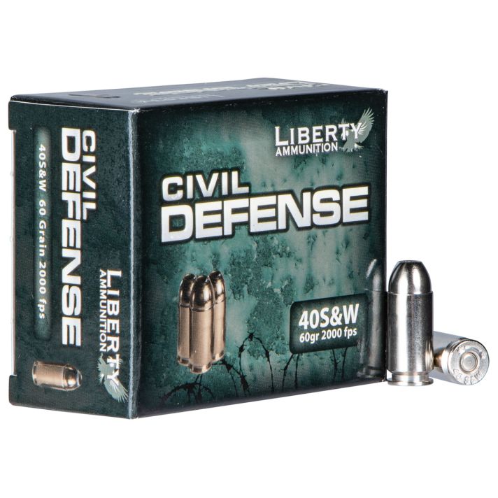 Liberty Ammunition LACD40012 Civil Defense40S&W 60gr Lead Free Fragmenting Hollow Point 20 Per Box/50 Case