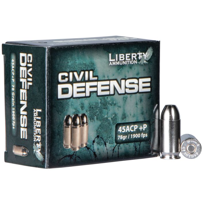 Liberty Ammunition LACD45013 Civil Defense45ACP+P 78gr Lead Free Fragmenting Hollow Point 20 Per Box/50 Case