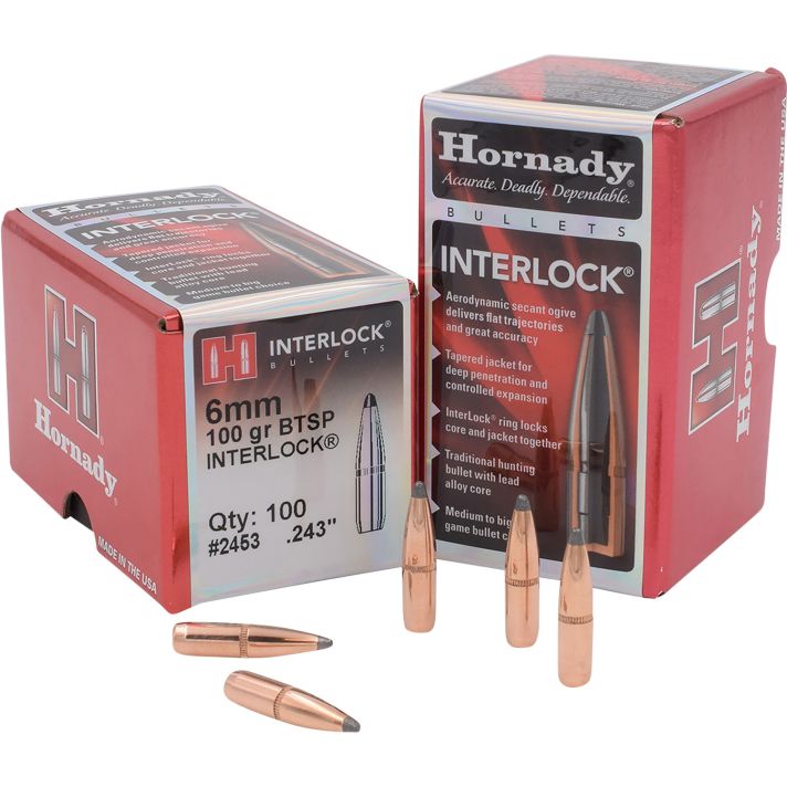 Hornady 2453 InterLock6mm .243 100 gr Boat Tail Spire Point 100 Per Box/ 25 Case