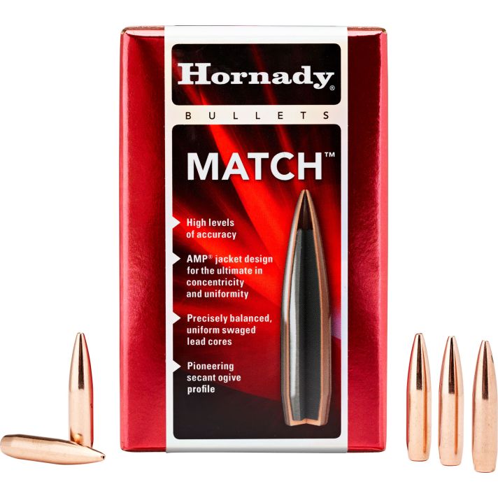 Hornady 30501 Match30 Cal .308 168 gr Hollow Point Boat Tail Match 100 Per Box/ 15 Case