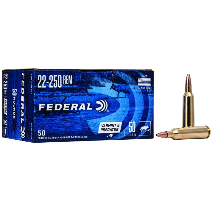 Federal AE2225050VP American Eagle Varmint & Predator 22-250Rem 50gr Jacketed Hollow Point 50 Per Box/5 Case