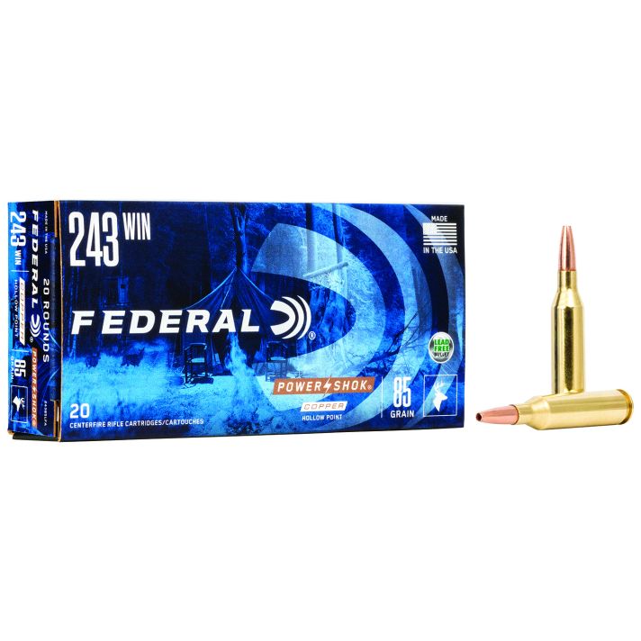 Federal 24385LFA Power-Shok243Win 85gr Copper Hollow Point 20 Per Box/10 Case