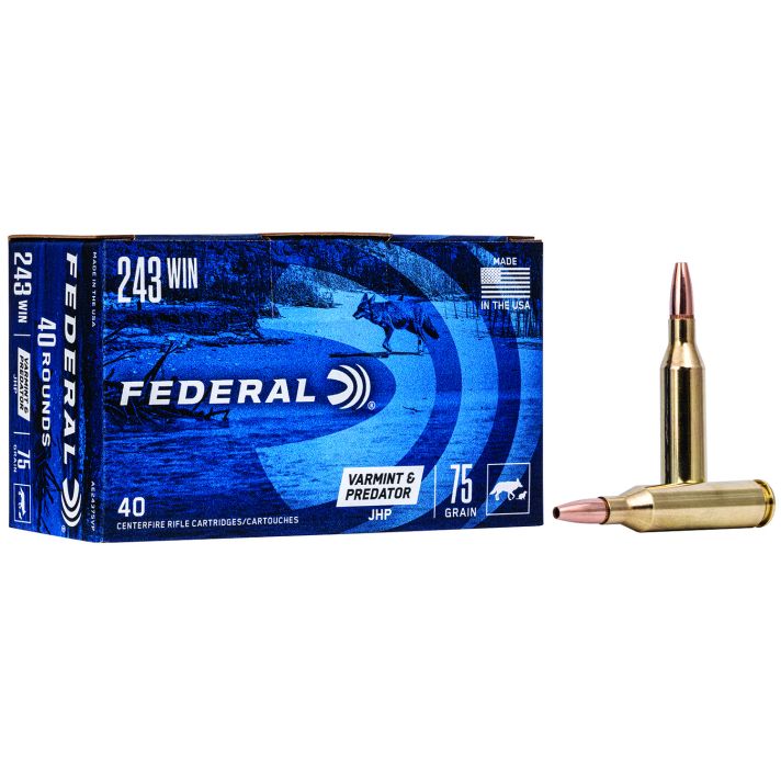 Federal AE24375VP American Eagle Varmint & Predator 243Win 75gr Jacketed Hollow Point 40 Per Box/5 Case