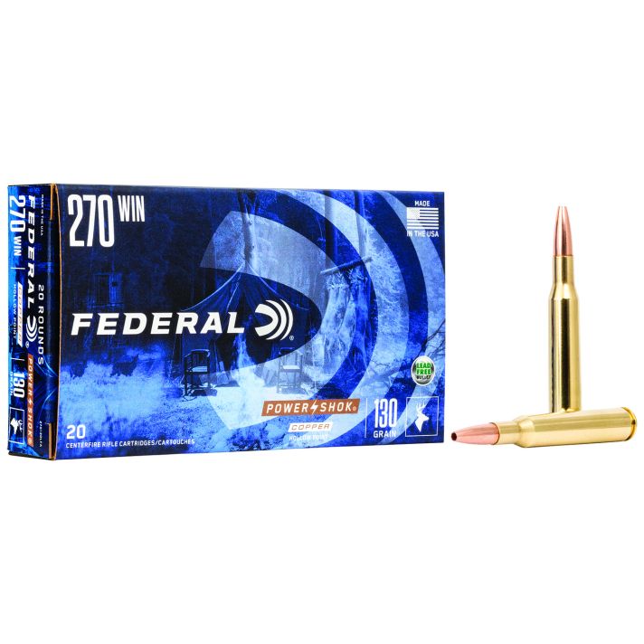 Federal 270130LFA Power-Shok Copper 270Win 130gr Copper Hollow Point 20 Per Box/10 Case