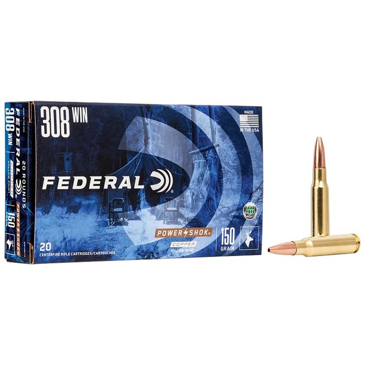 Federal 308150LFA Power-Shok Copper 308Win 150gr Copper Hollow Point 20 Per Box/10 Case